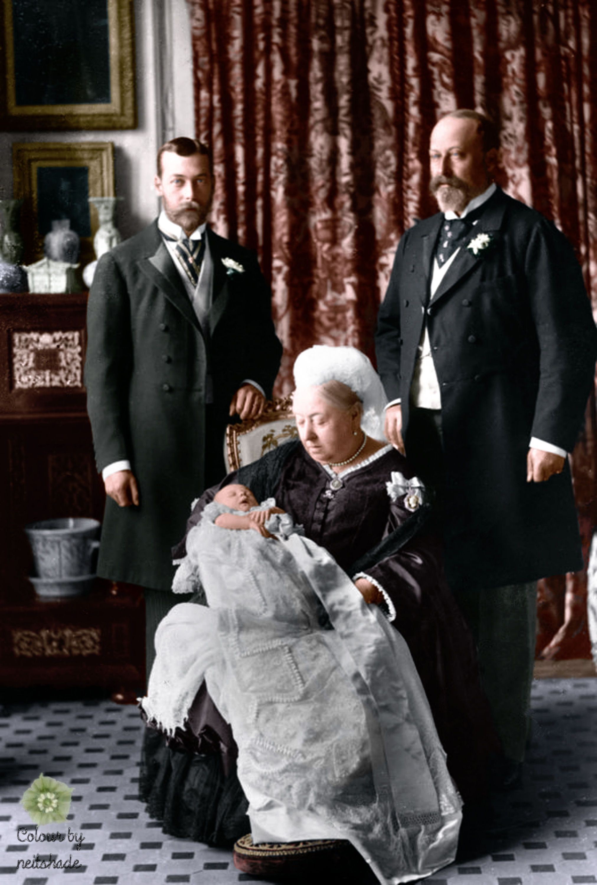 La reine Victoria, le prince de Galles Edward, le duc d'York George et le prince Edward